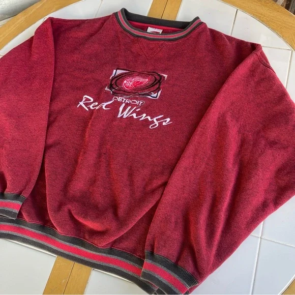 Vintage Detroit Redwings Crewneck Sweater Large NHL Cadre Athletic Knit 90s - Picture 2 of 9
